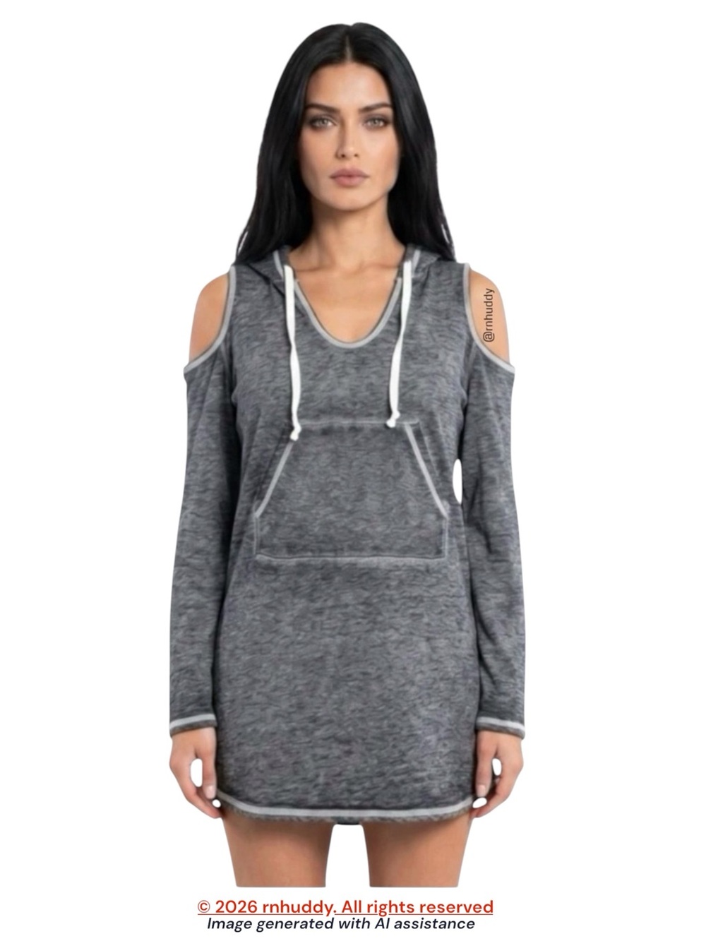 Venus XL black/grey burnout cold shoulder hooded dress